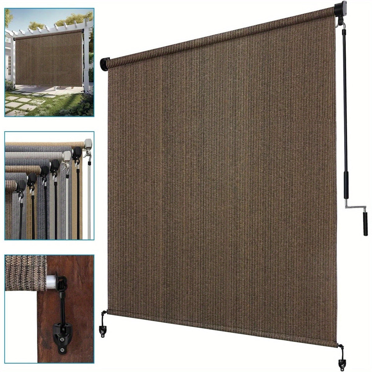 Outdoor Roller Shade shown in the Mocha, 72"W X 72"H option