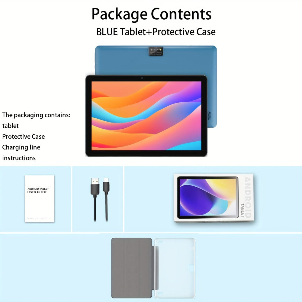 Android 13 Tablet 10 Inch 6000mAh Battery 7GB RAM 64GB ROM 1TB Expandable Storage Quad-Core Processor 8MP Dual Camera 1280x800 IPS Display WiFi Tablet with Protective Case – Blue