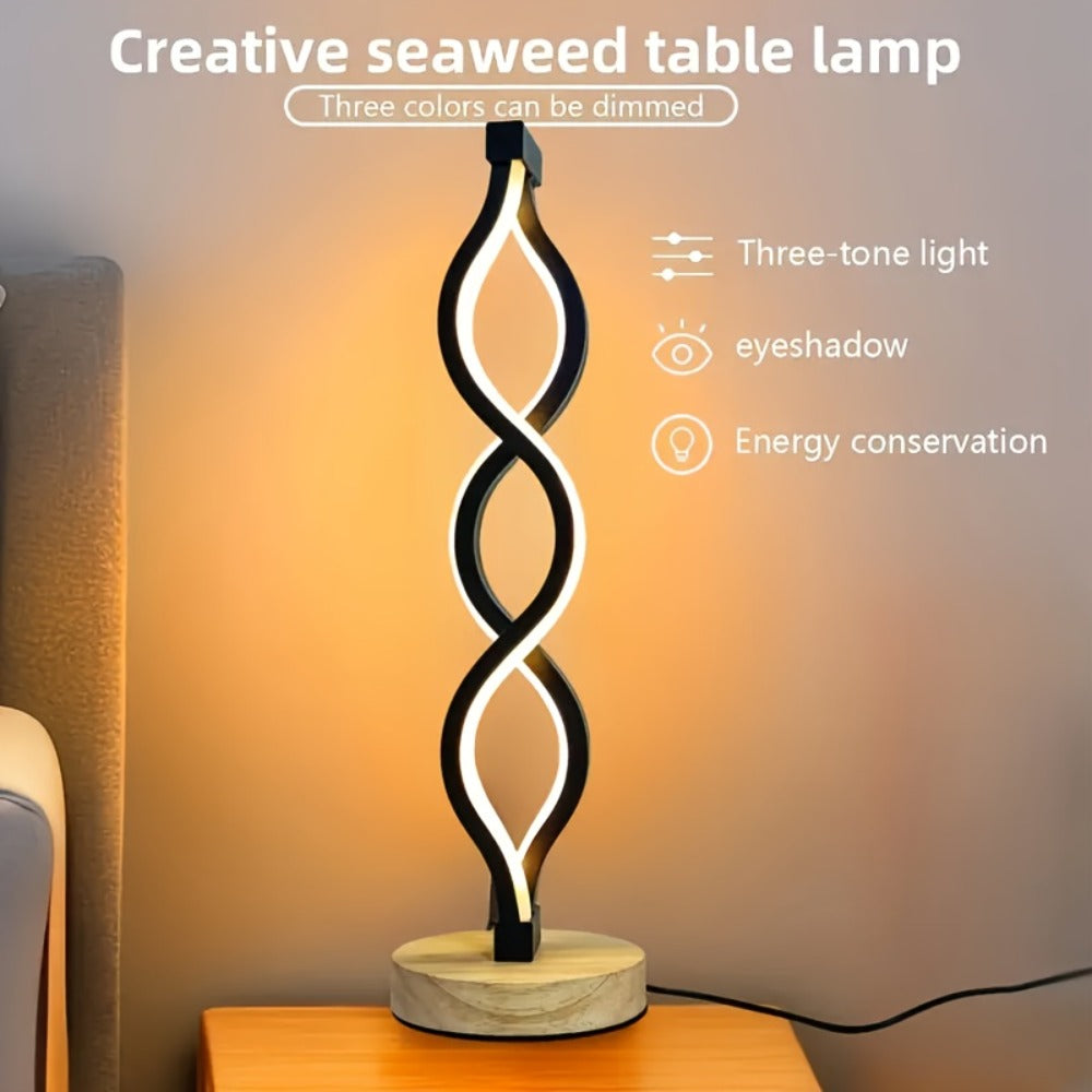 Spiral LED Table Lamp – Modern Minimalist Wave Dimmable Desk Lamp, 3 Color Temperatures, USB Charging, Metallic Base, Creative Curved Night Light for Bedroom Living Room Office Study (1pc / 2pc / Wooden)