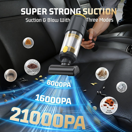 Cordless Car Vacuum with 21,000 Pa Suction, 6000mAh Battery and Cleaning Attachments