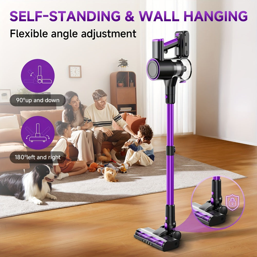 Vertical Vacuum Cleaner 55-70Kpa 3-Speed Adjustment with LED Floor Brush & Detachable Battery - 45 Min Runtime, Lightweight Handheld for Pet Hair, Carpet & Hard Floors, 7 Colors Available