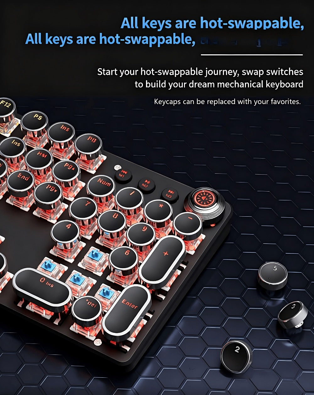 Typewriter Mechanical Keyboard with Green Switches – Retro Punk Style RGB Backlit Wired Gaming & Office Keyboard with Volume Knob, Compatible with PC Laptop Mac – Unique Gift for Her & Him