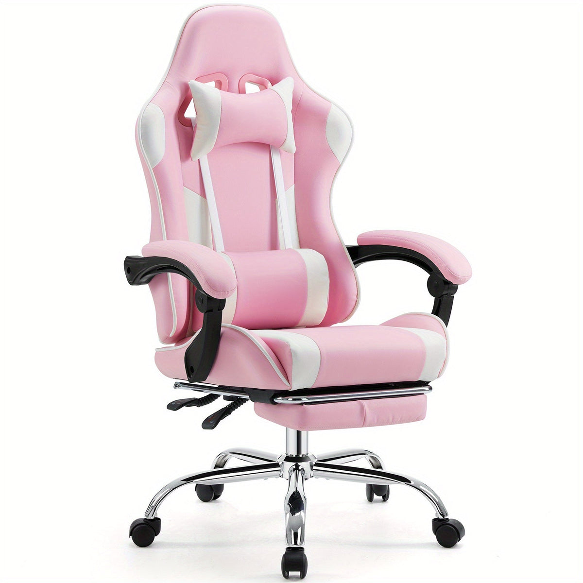 Gaming Chair shown in the pink, With Footrest option