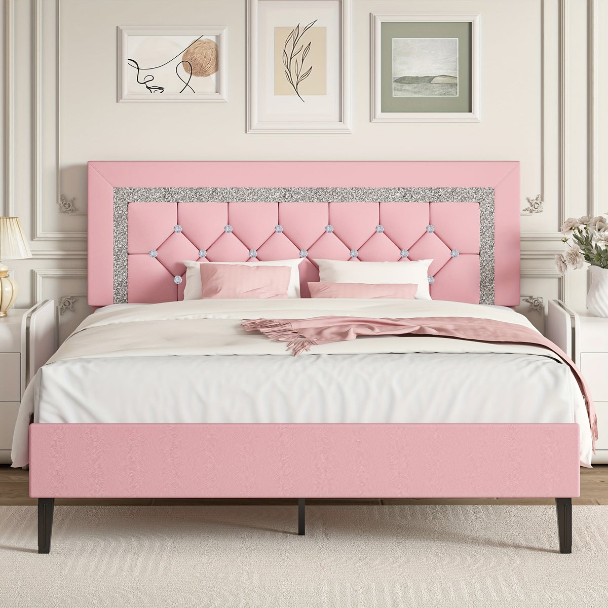 Bed Frame shown in the pink, Full option