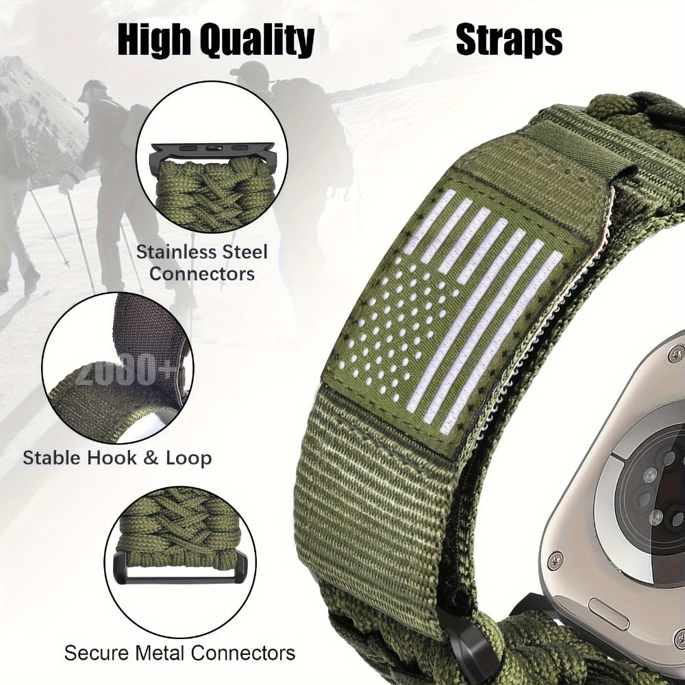 Rugged Nylon Sport Loop Apple Watch Band for Men – Woven Adjustable Strap Compatible with Apple Watch Ultra 3 2 1 Series 11 10 9 8 7 6 5 4 SE 49mm 46mm 45mm 44mm 42mm S M L XL Army Green Black Orange