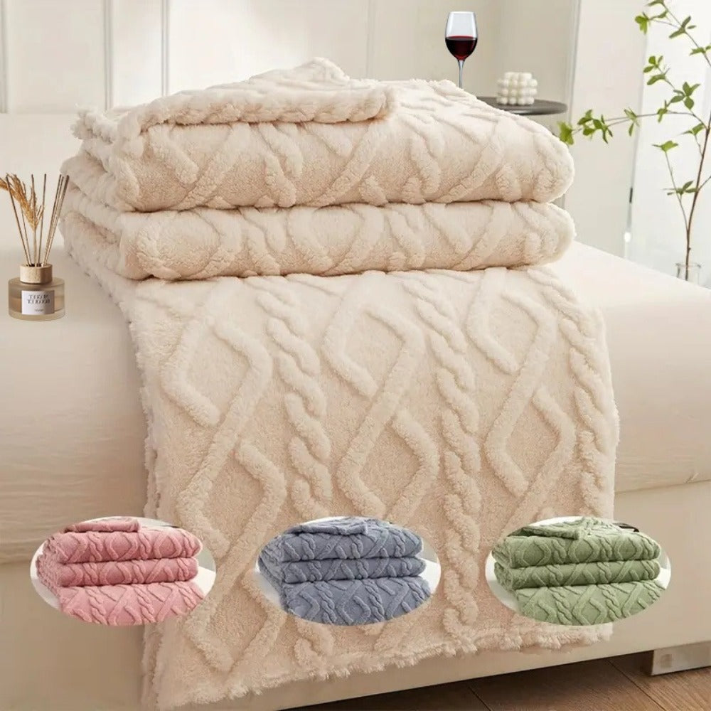 3D Plush Dense Weave Fleece Blanket – Ultra-Soft Warm Throw for Bed, Couch, Travel & Outdoor, Air-Conditioning Friendly, 3 Colors, 2 Sizes