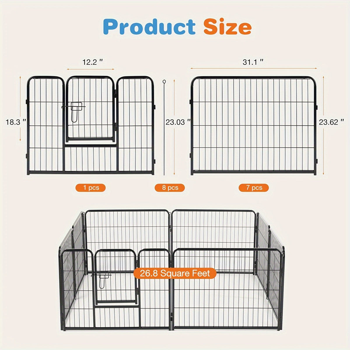 Dog Playpen Heavy Duty Foldable - 8 & 16 Panel Pet Exercise Pen for Large Medium Small Dogs, Portable Indoor Outdoor Puppy Pen for Yard Garden Camping RV, 24"/32"/40" Panel Height