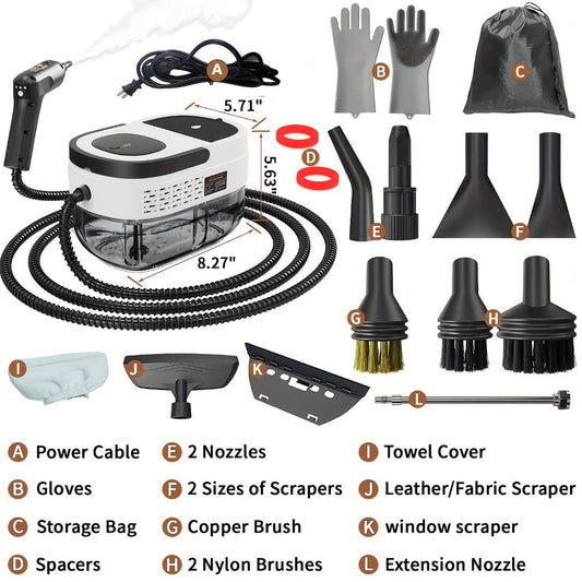 Handheld Steam Cleaner with 1.6L Tank and 3-Level Adjustable Handle for Home and Car