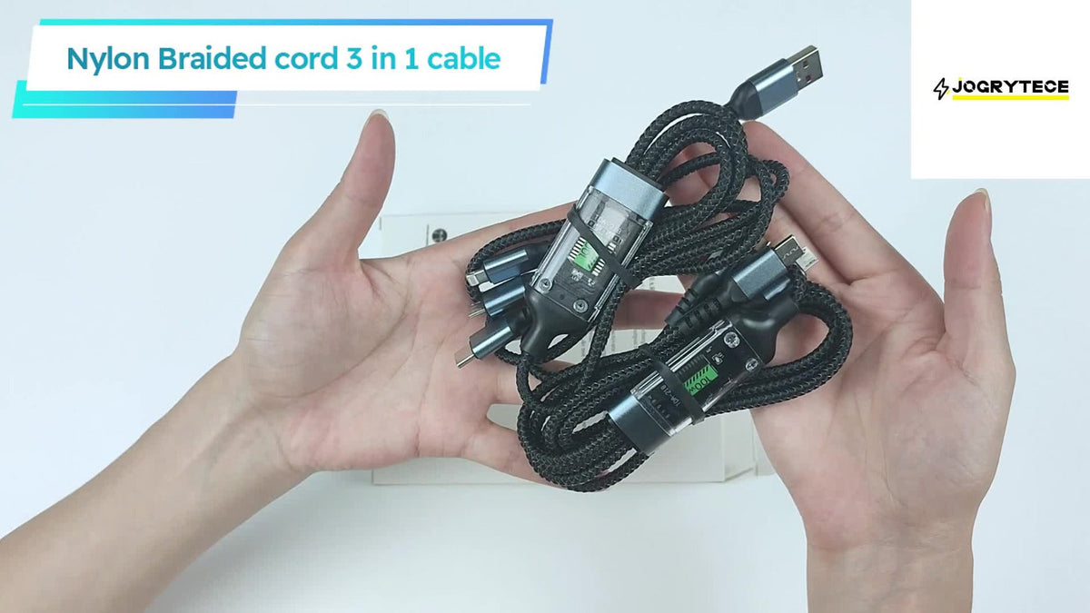 MFi Certified 3-in-1 Charging Cable 100W Fast Charge 4/8 Pack – 1.2m Nylon Braided USB Cable Type-C Micro USB Lightning for iPhone iPad Samsung Android, Multi Connector Multi Pack Phone Charger Cord