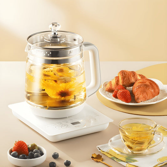 Multifunctional Glass Electric Kettle, 1.8L, 18 Functions, Tea Set, White