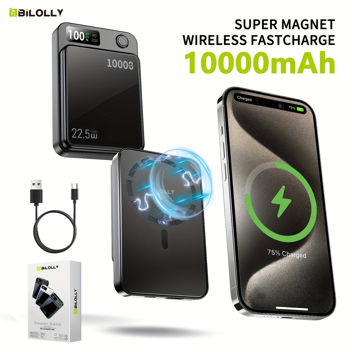 15W Magnetic Wireless Power Bank 5000 10000 15000mAh – 30W PD Fast Charging, MagSafe Compatible Battery Pack for iPhone 17 16 15 14 13 12 Pro Max Mini, Wired Charging for Android Samsung