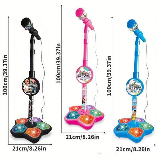 Kids Karaoke Microphone with Stand and Amplifier for Pretend Performances