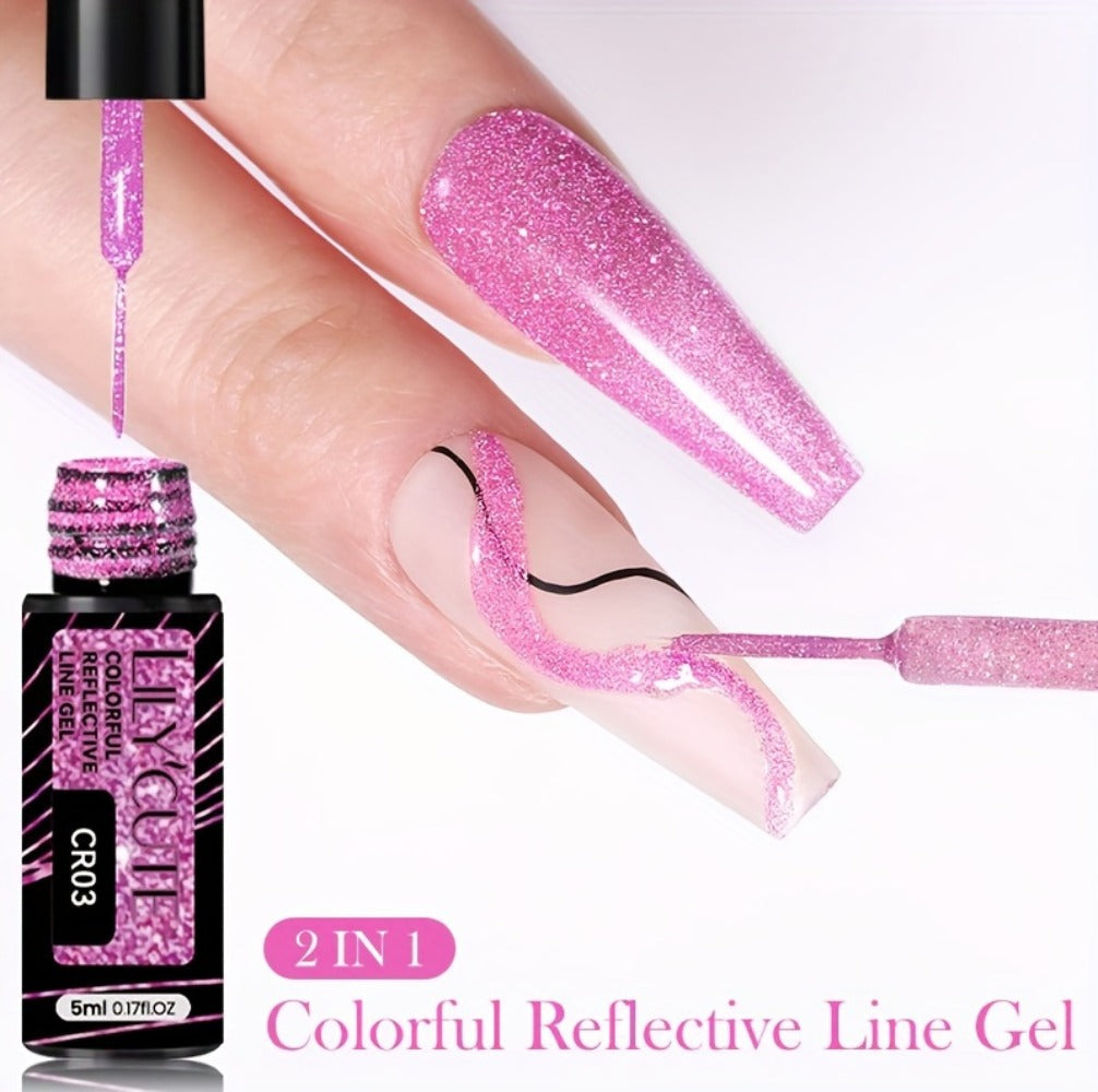 Reflective Glitter Line Gel Nail Art Set LILYCUTE Sparkling Stripe 3pcs 5ml Each - Ultra-Thin Pull Line Drawing Graffiti Gel Polish LED UV Cured DIY Home Manicure for Women