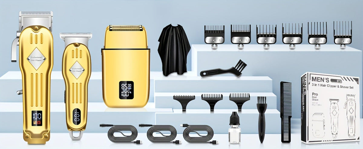 Foil Shaver Grooming Kit for Men 3-in-1 – Hair Clipper Detail Trimmer Adjustable Blades USB Rechargeable LCD Display Complete Barbershop Accessories Set Holiday Gift for Him