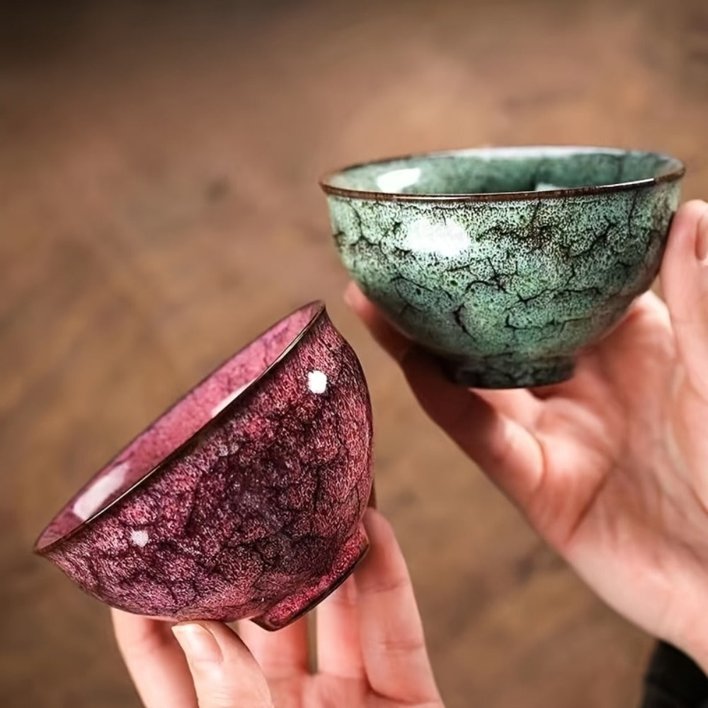 Kung Fu Tea Cups Set of 5 – Handmade Kiln-Fired Jianzhan Ceramic Teacups – Five-Element Design in 5 Colors with Gift Box – Elegant Chinese Tea Ceremony Cup Gift for Business, Friends & Family