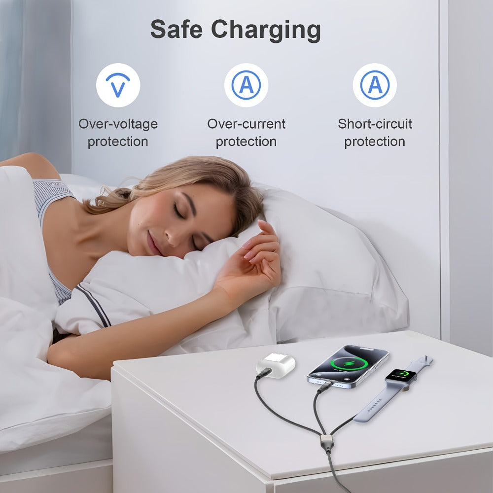 Multi Charging Cable 3-in-2 Fast Charging Set of 2, Compatible with Apple Watch Ultra Series 10 9 8 7 6 SE iPhone 16 15 14 13 12 Samsung Galaxy, USB-C & USB-A, 2FT + 4FT Portable Cord Combo