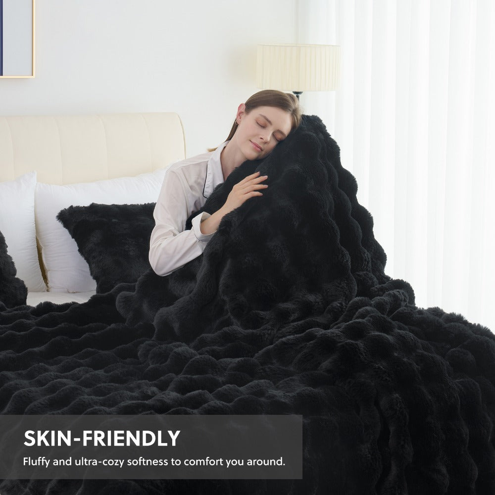 Faux Rabbit Fur Throw Blanket – Ultra-Soft Plush Fleece for Bed, Couch, Sofa & Travel, All Season, 11 Colors, Throw to King Size