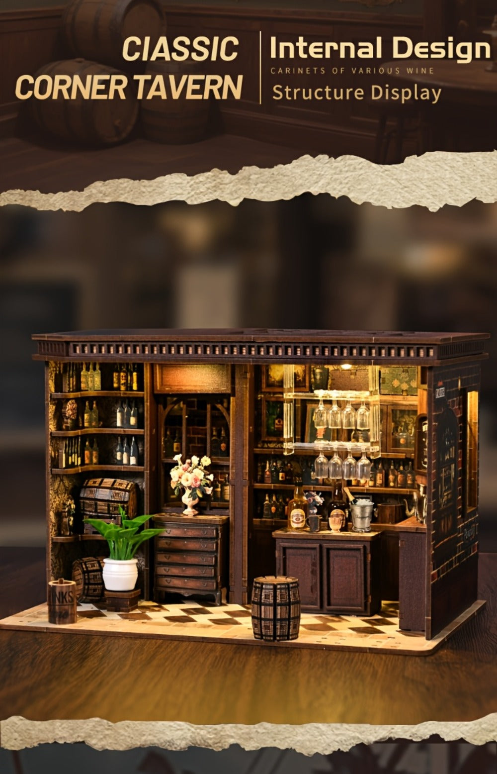 Miniature Book Nook Kit – Corner Lounge DIY 3D Wooden Bookshelf Insert