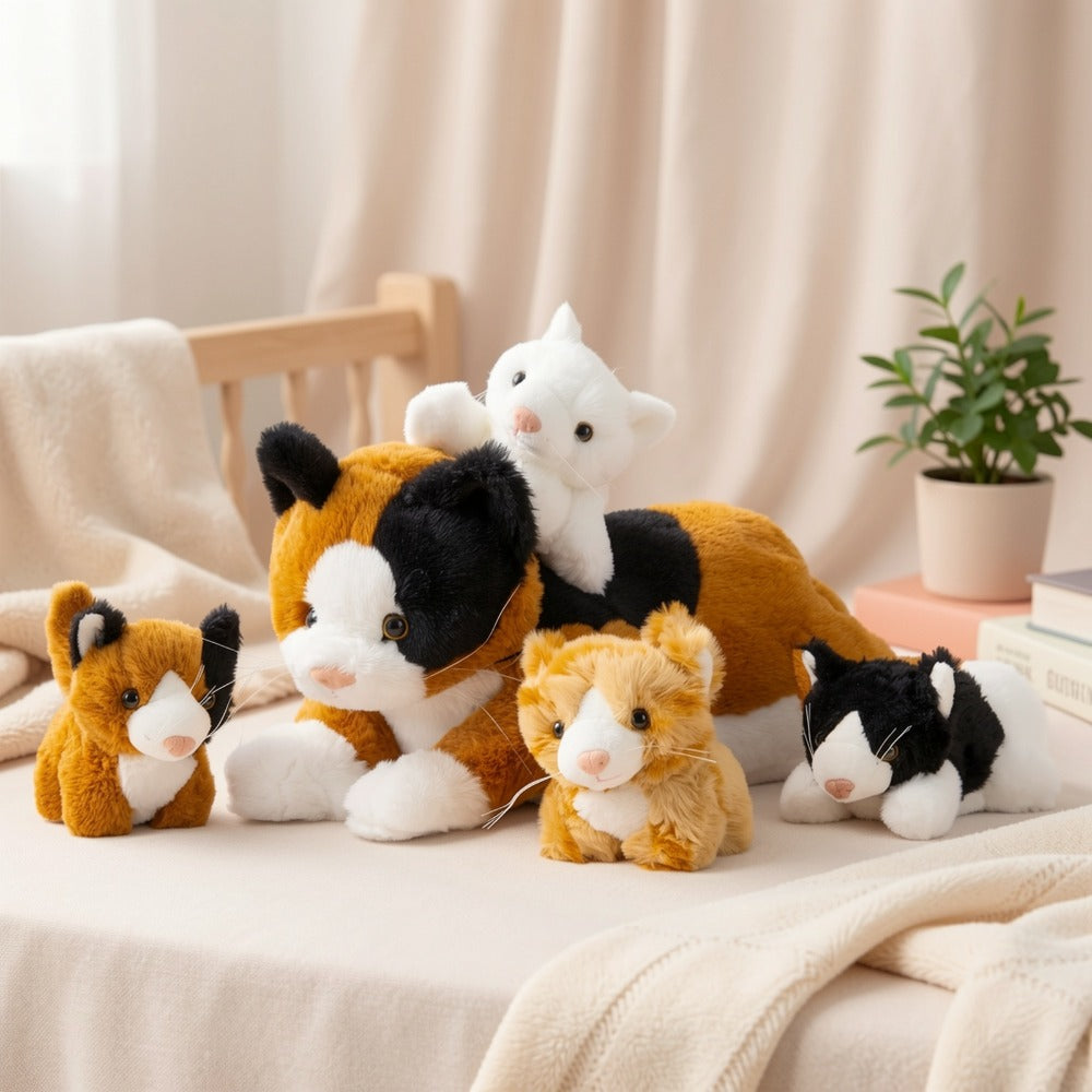Cat Stuffed Animal Set with Mother Cat and Four Baby Kittens