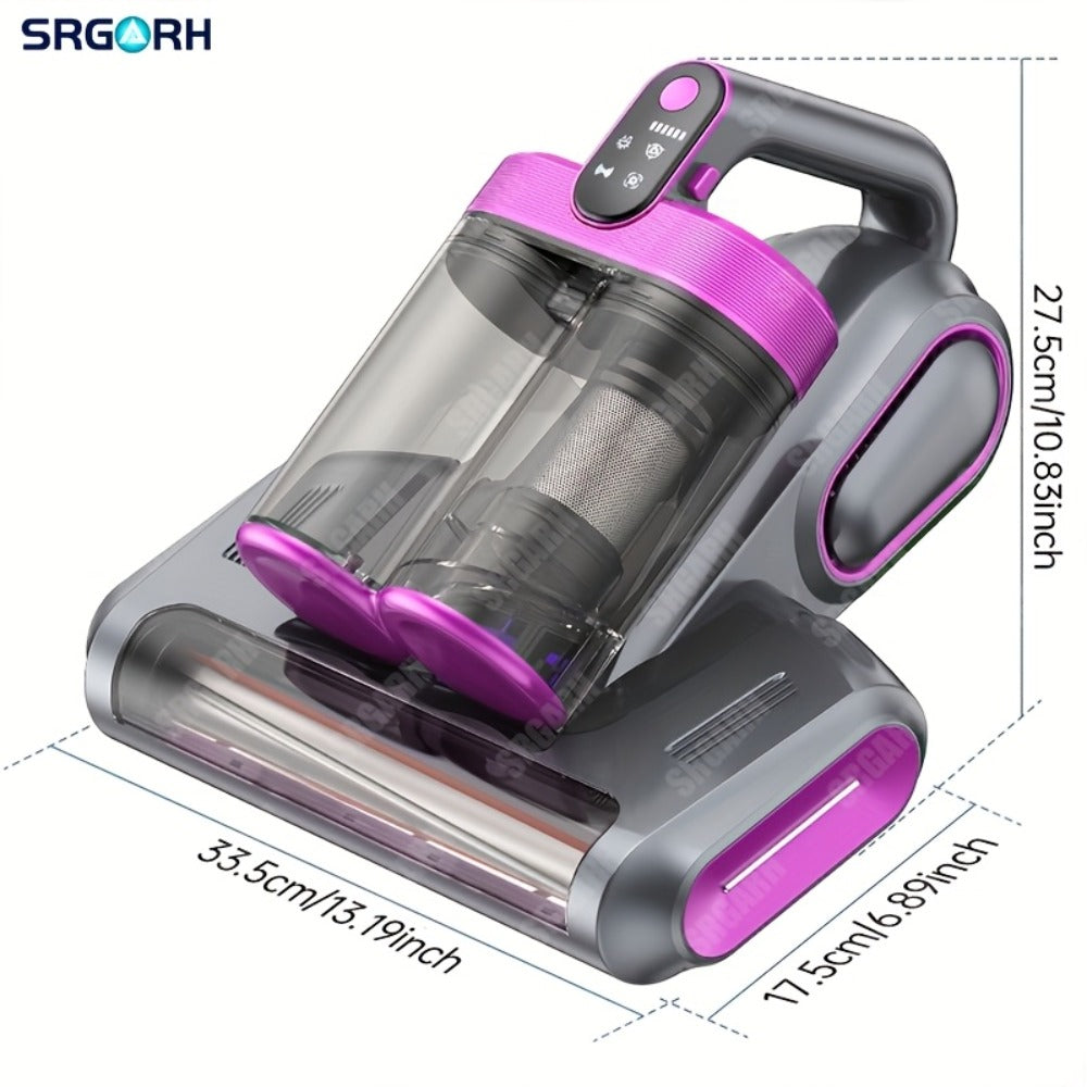 Mattress Vacuum Cleaner Handheld Bed Cleaner – 16KPa Strong Suction with UVC Light & Hot Air Heating, Deep Clean for Pillows, Sofa, Crib & Pet Hair, Double Cup Design, White or Purple