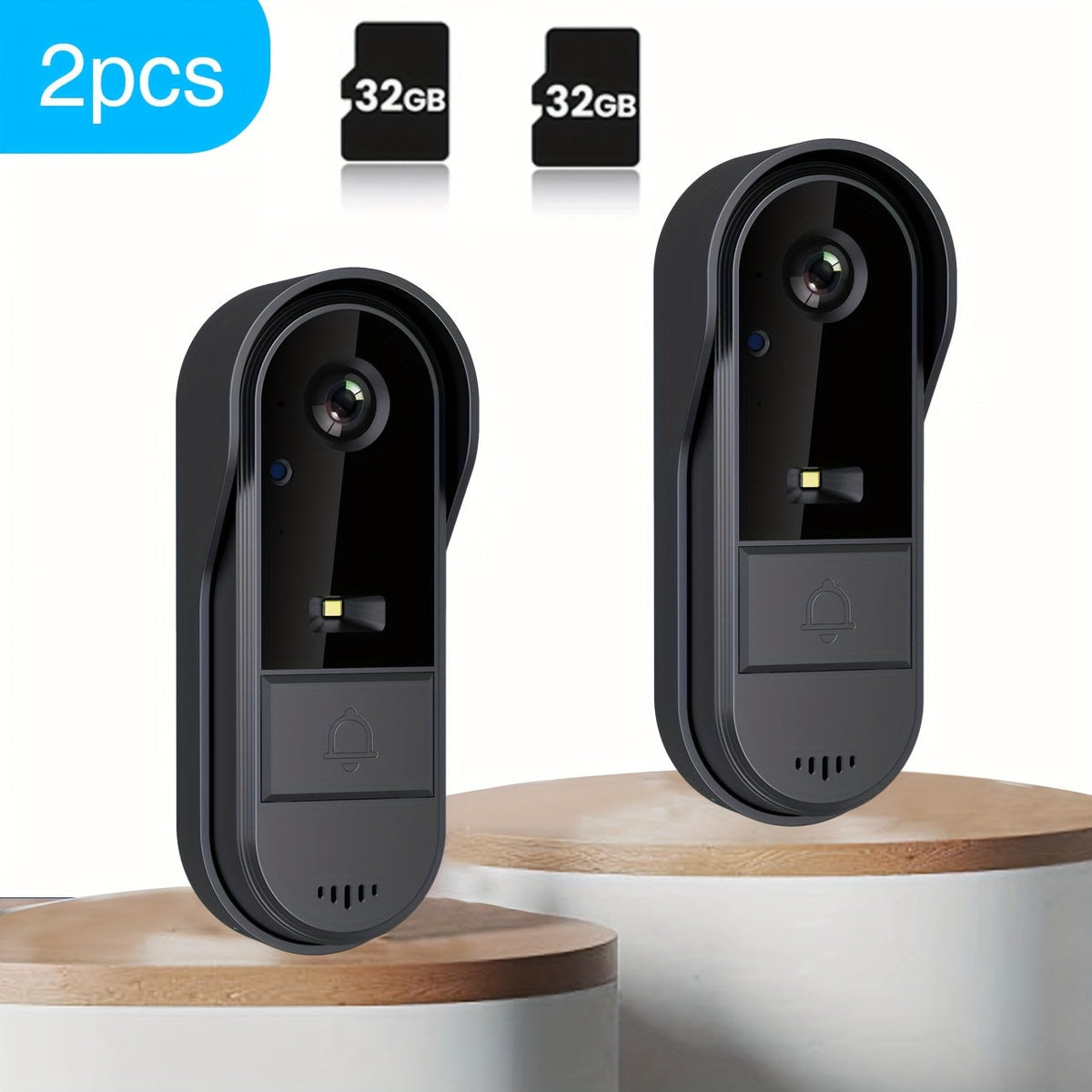 Tuya Smart WiFi Doorbell Camera with Voice Changer – HD Night Vision, Two-Way Intercom, Rechargeable Battery, SD Card Local Storage, Remote Viewing, Home Security Wireless Doorbell, Single or 2-Pack