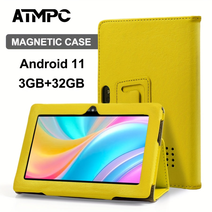 ATMPC 7 Inch Android 11 Gaming Tablet with Magnetic Case | 3GB RAM 32GB ROM 128GB Expandable, Quad-Core, HD IPS Display, 2.4GHz Wi-Fi, Bluetooth, Mini Tablet PC for Kids School Office Gaming