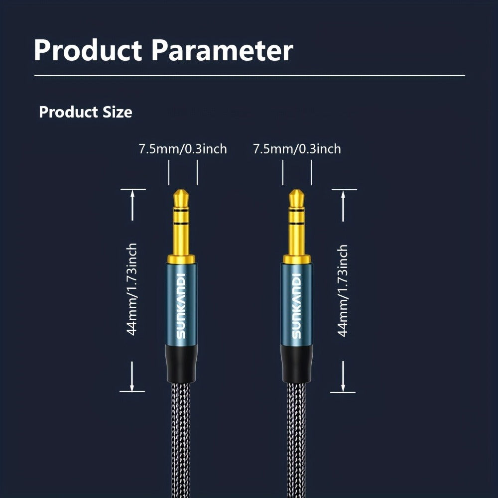 3.5mm Male to Male AUX Audio Cable – Durable Tangle-Free Stereo Cord for Car, Headphones, Speakers, Smartphones & Home Stereo, Available in 3 Lengths by SUNKANDI