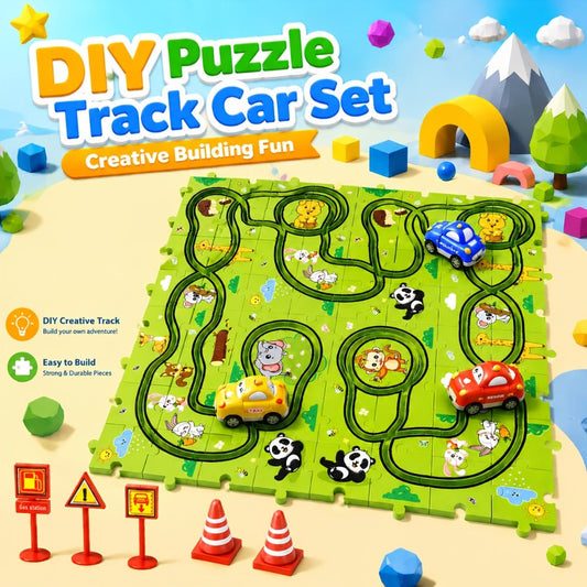 Jigsaw Puzzle Race Track Set with Cars, 39-, 56- or 73-Piece Options