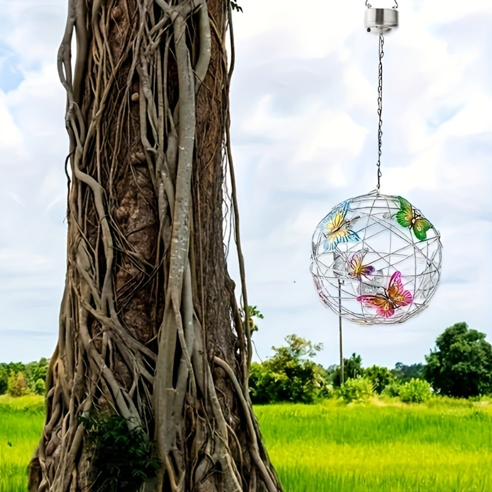 Solar Butterfly Lantern Outdoor Metal Iron Hanging Solar Light – Waterproof, Auto On at Dusk, White & Color Light | Garden, Porch, Patio & Tree Decor | Unique Garden Gift