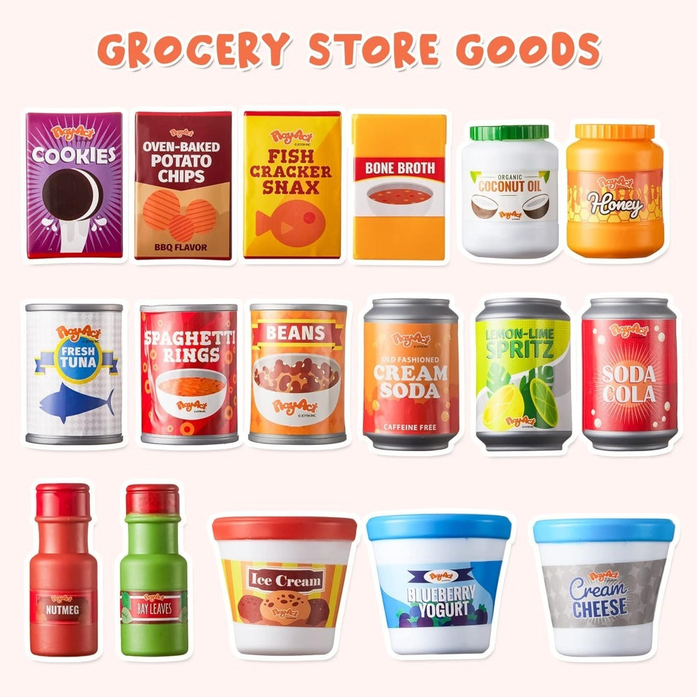 Play Food Grocery Can Set, 30 Pieces for Pretend Kitchen Play