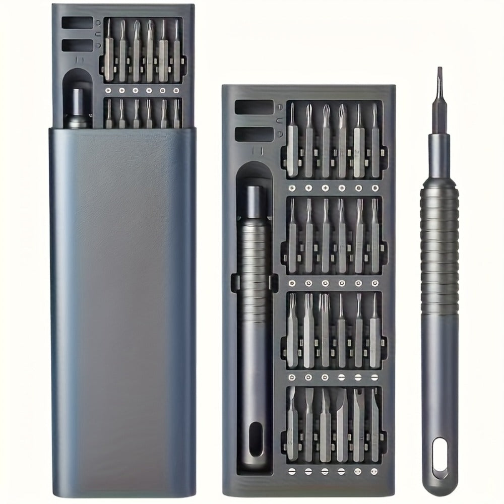 Precision Screwdriver Set 25PCS – Flat Head & Phillips Bits | Ergonomic Grip | All-in-One Kit for Electronics, Smartphones, Watches, Glasses & Jewelry Repair | Compact & Portable | Black
