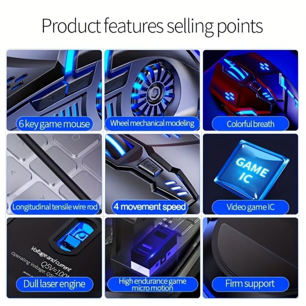 Gaming Keyboard Wired 104 Keys Full Metal Panel – LED Color Backlight, Multimedia Knob, Faux Mechanical Feel, USB, Ergonomic Design with Phone Holder | Keyboard or Keyboard & Mouse Combo