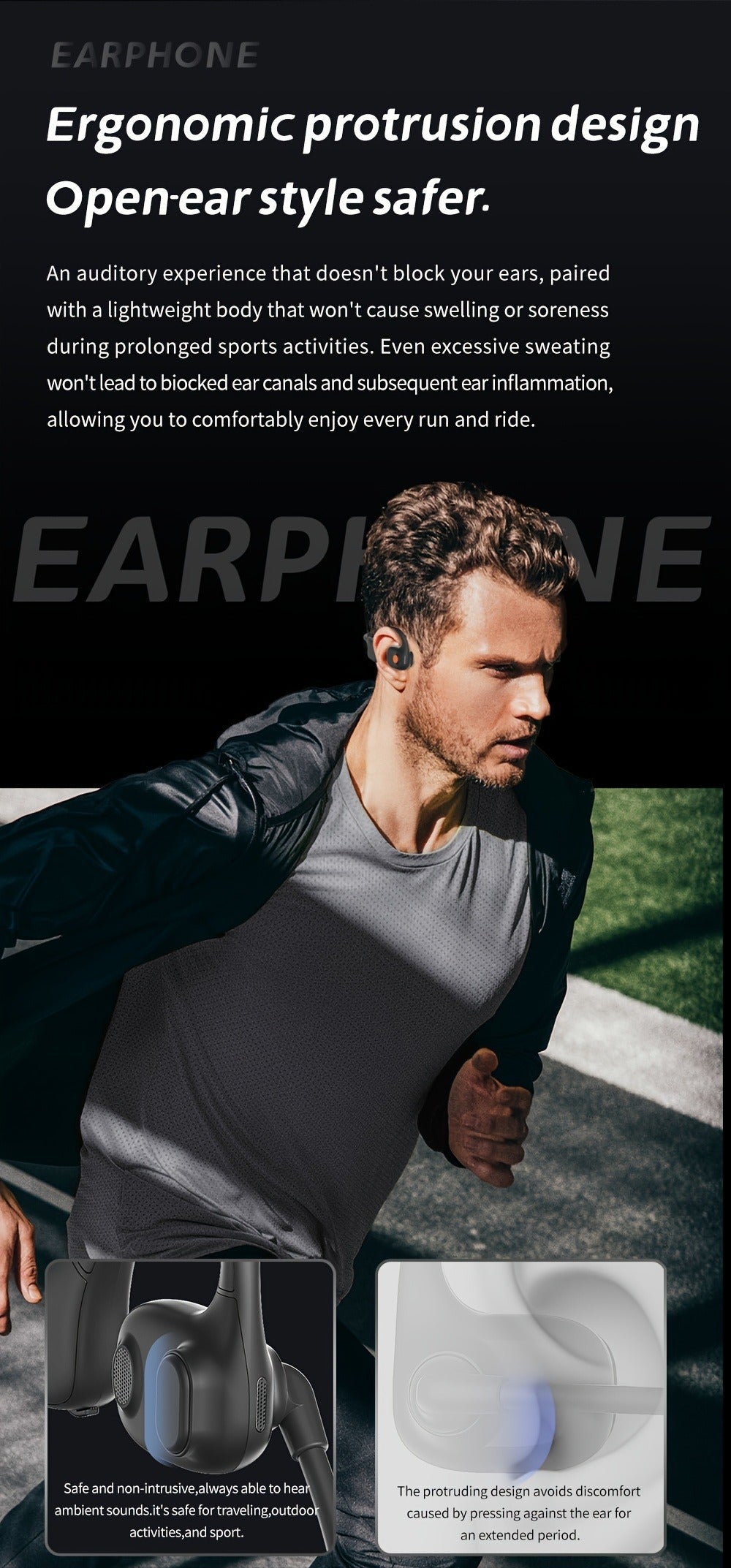 Open-Air Conduction Wireless Business Earphones Dual ENC Noise Canceling Microphones 10H Playtime for Calls Work Driving Online Meetings Outdoor Cycling Cream Black