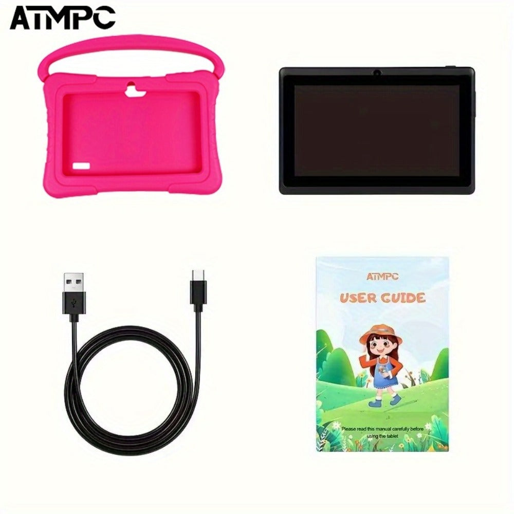 Kids Tablet 7 Inch Android 14, 4GB RAM 32GB ROM, Eye Protection HD Touchscreen, Drop-Proof Silicone Case, Parental Controls, WiFi Learning Tablet for Boys & Girls, Educational Gift for Toddlers Ages 3-12, Dusty Rose