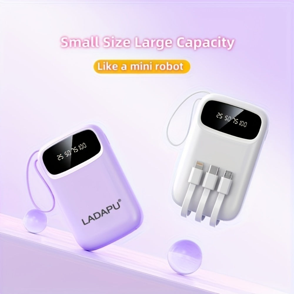 Portable Charger 10000mAh with Built-In 3 Cables Lightning USB-C Micro-USB 22.5W Super Fast Charging Cute Cartoon Mini Power Bank for iPhone Android Travel Backup Battery – Purple Black Red White