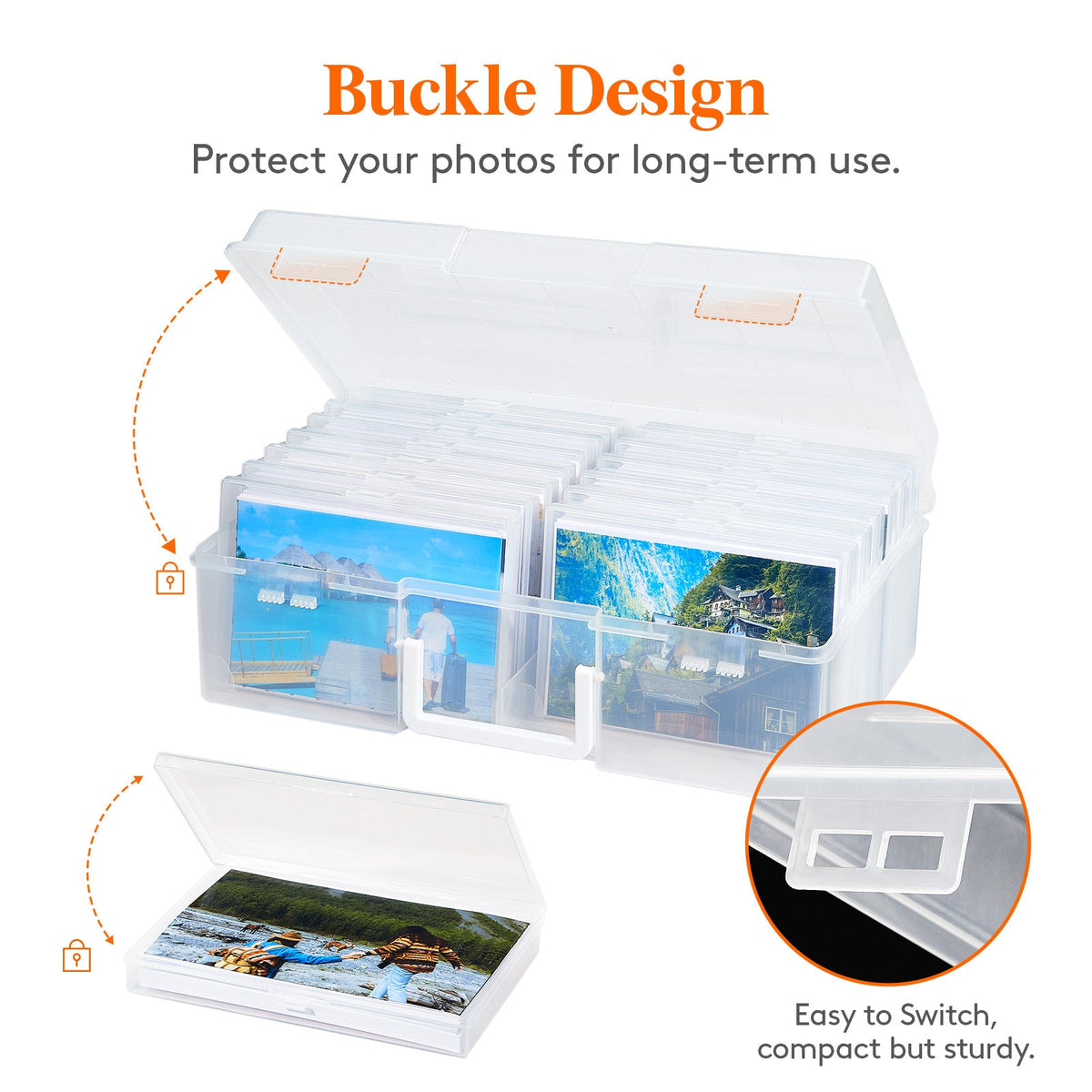 4x6 Photo Storage Box with 14 Inner Photo Keeper Cases Holds 1400 Photos Clear Plastic Photo Organizer with Lids Label Stickers BPA-Free for Cards Pictures Stamps Craft Office Supplies