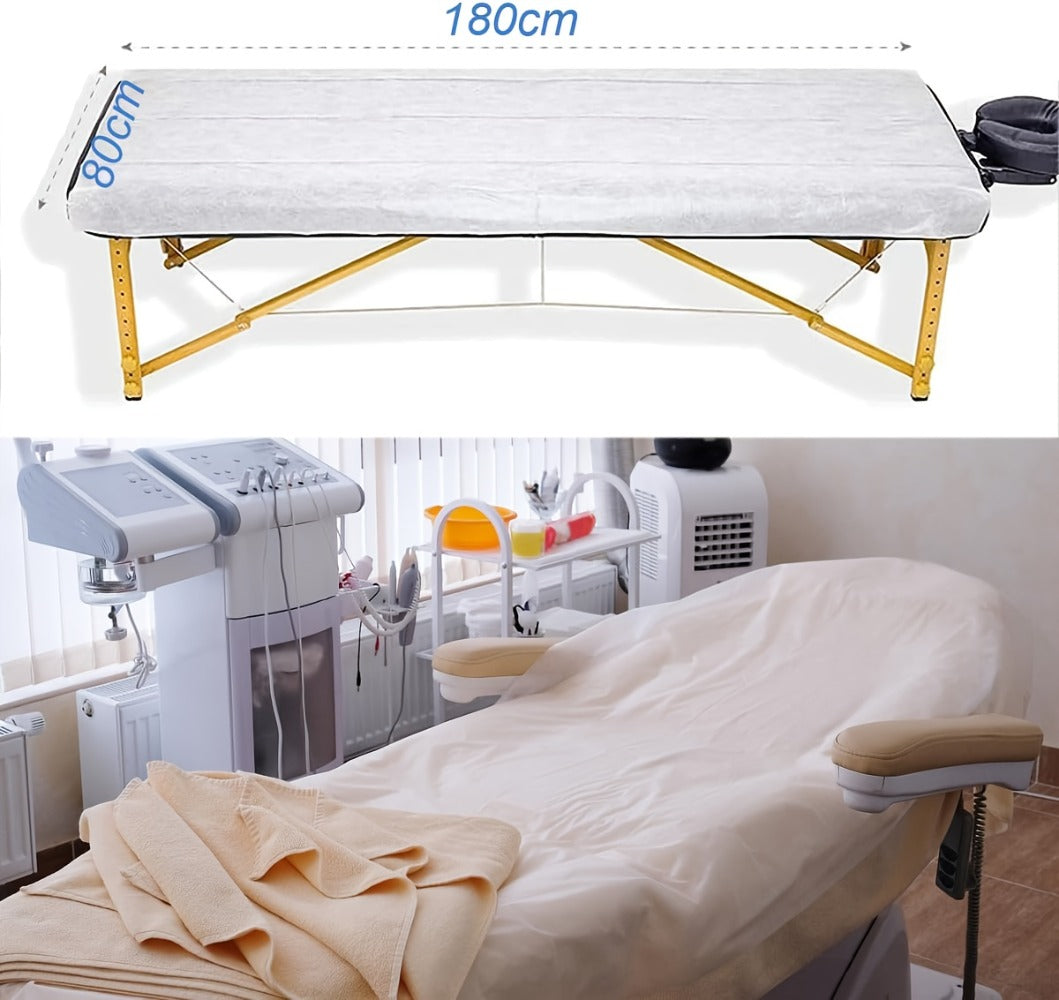 Disposable Massage Table Sheets 100-Pack Non-Woven Spa Bed Cover – Stain-Resistant Single-Use Table Liner for Massage Therapists, Estheticians, Tattoo Artists & Salons, White or Pink