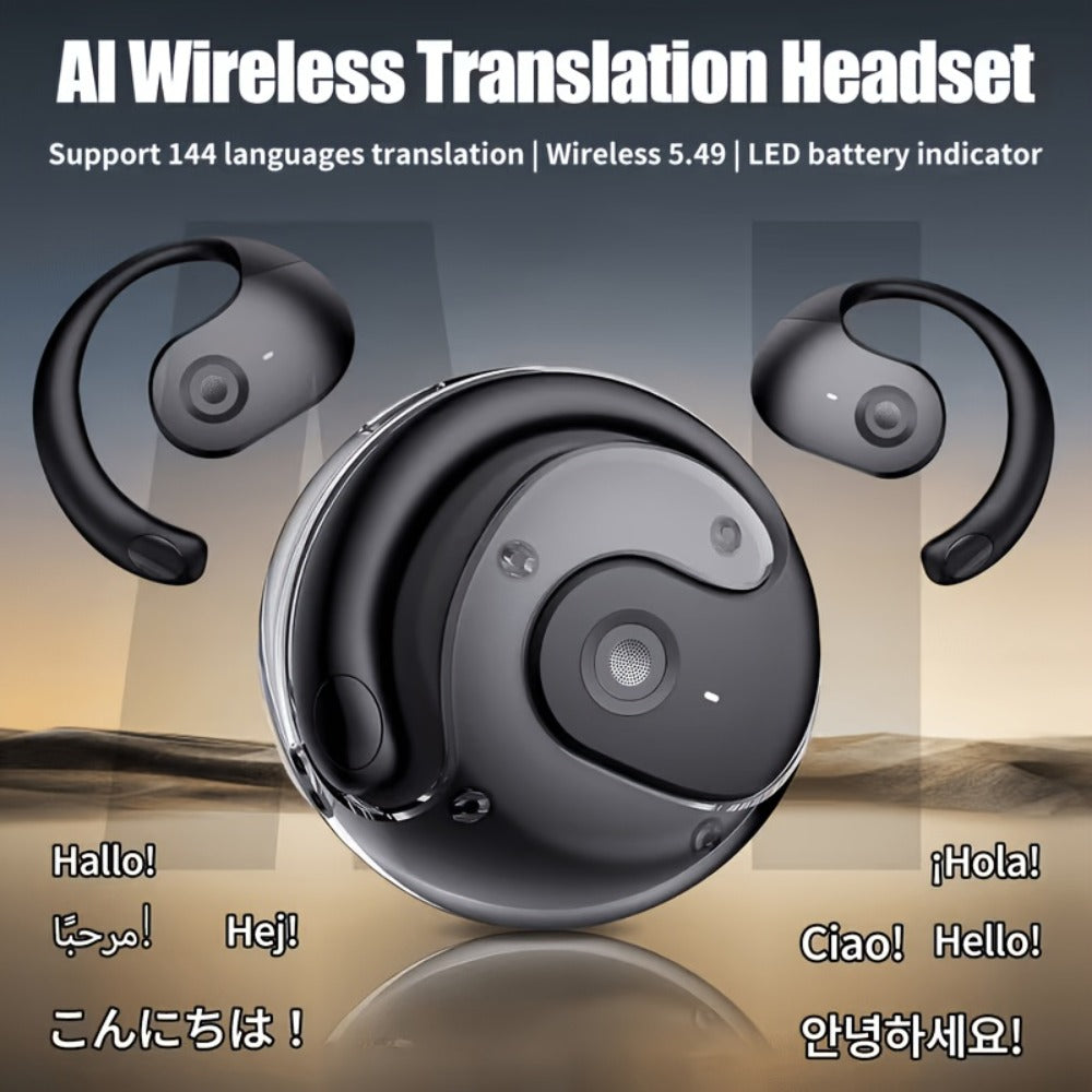 100 Language Real-Time Translation TWS Earphones Coconut Ball Pendant Wireless Earbuds Conference Recording Noise Canceling Mic Touch Control Fast Charging Type-C Free Lanyard for Travel Business