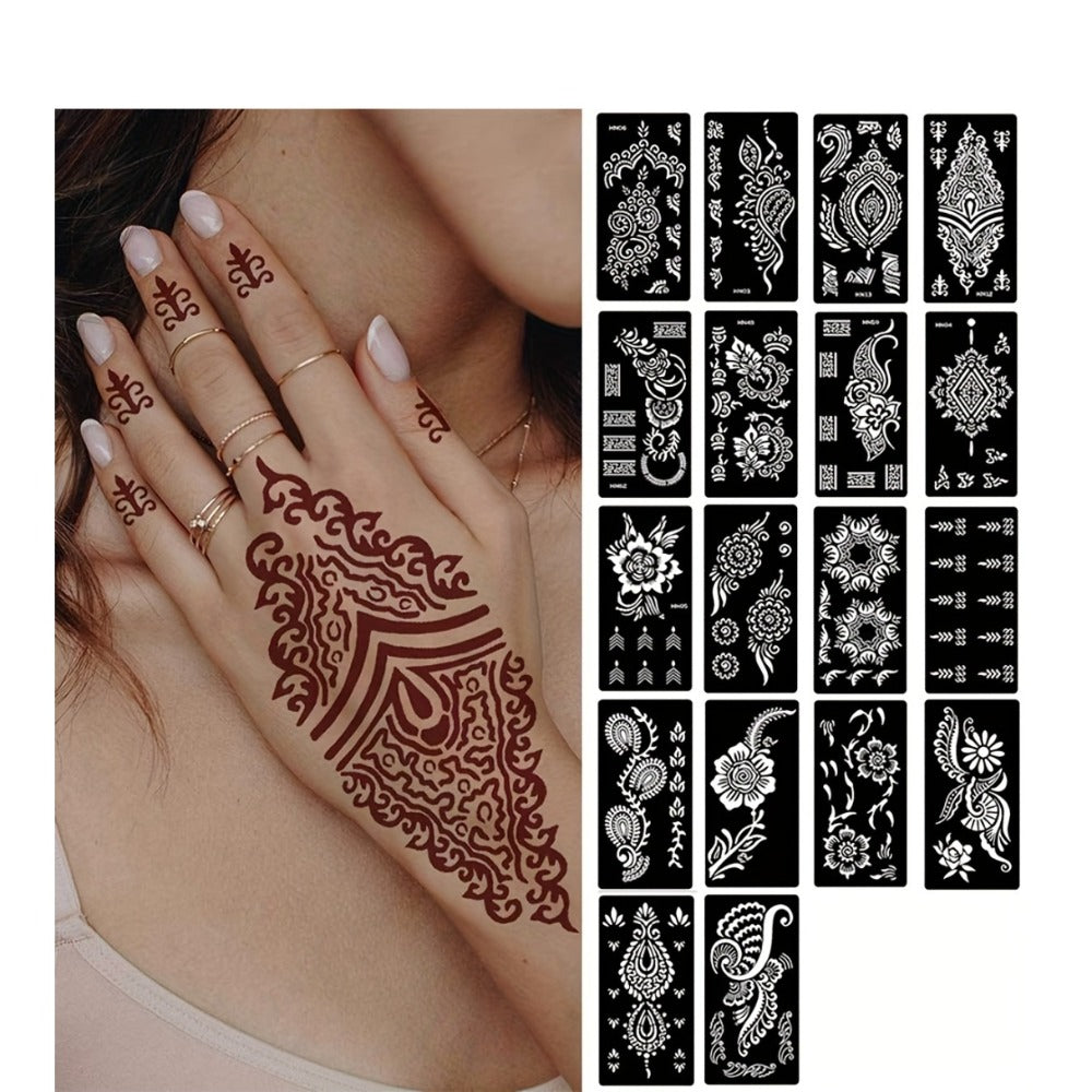 Reusable Tattoo Stencil Templates 9 Sheets Large Flower Designs Airbrush Glitter Body Art Kit for Arms Hands Navel Legs DIY Party Festival Fake Temporary Tattoo Supplies