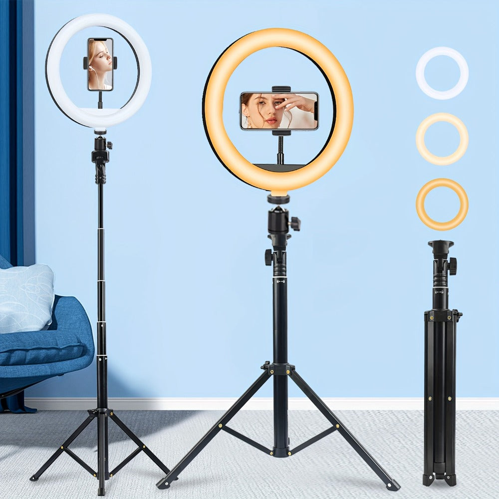Desk Tripod Ring Light 10 12 Inch with Phone Stand, Adjustable Height 15 to 43 Inches, Dimmable LED Circular Light for Selfie Photography, Makeup, YouTube, TikTok & Live Streaming