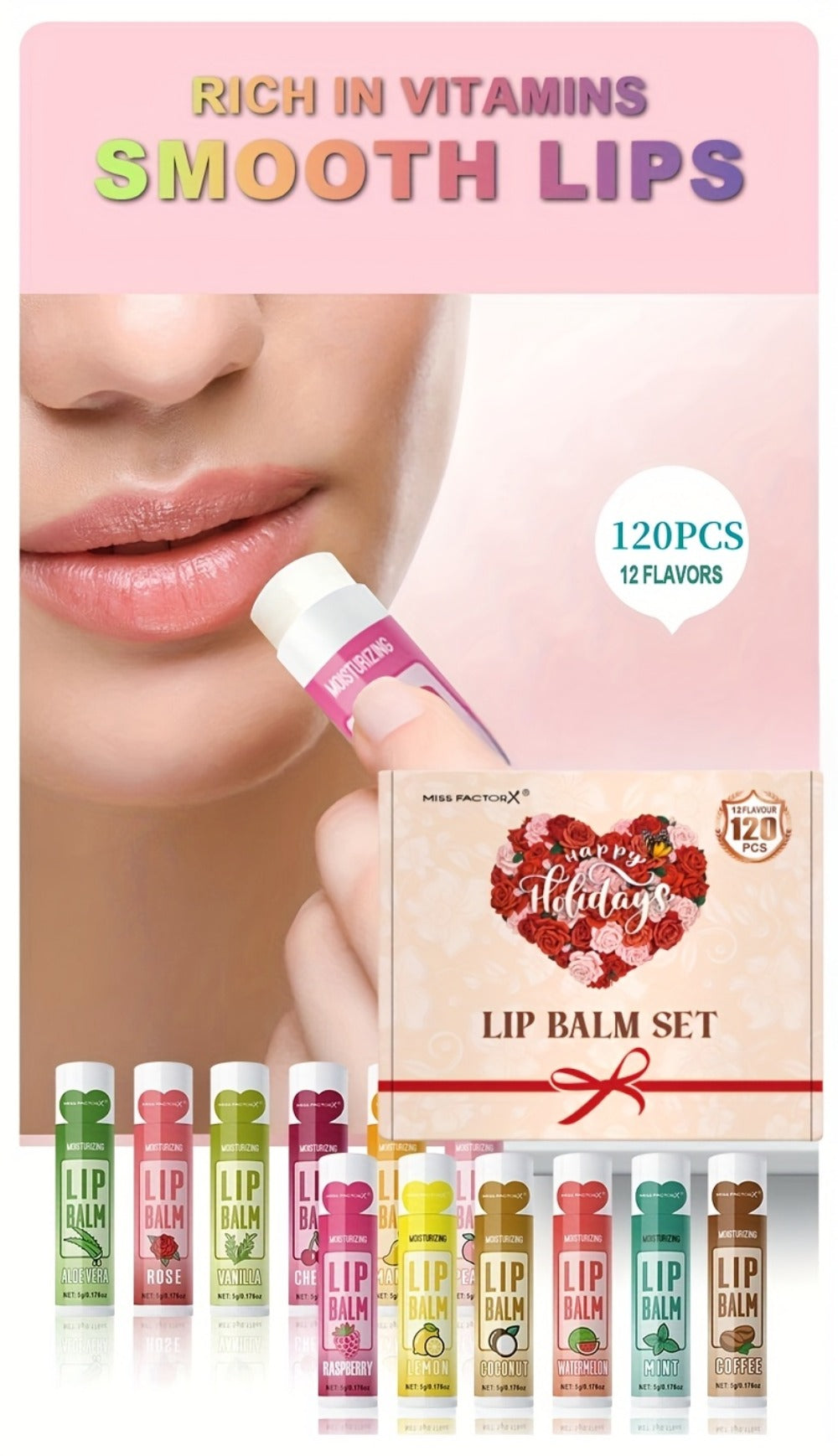 Moisturizing Lip Balm Bulk Set 120 Pcs — 12 Flavors Lip Butter with Jojoba Oil, Glossy Natural Shine Long-Lasting Hydration for All Skin Types, Holiday Party Favor Gift for Women Girls