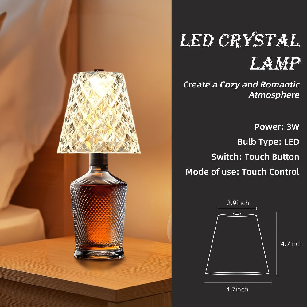 Wireless Wine Bottle Lamp – USB Rechargeable Acrylic Crystal Shade, 3-Color Touch Control Smooth Dimming, 2000mAh Cordless Bottle Light for Bar Decor, Home, Kitchen, Party & Table Ambiance (1pc / 2pcs)