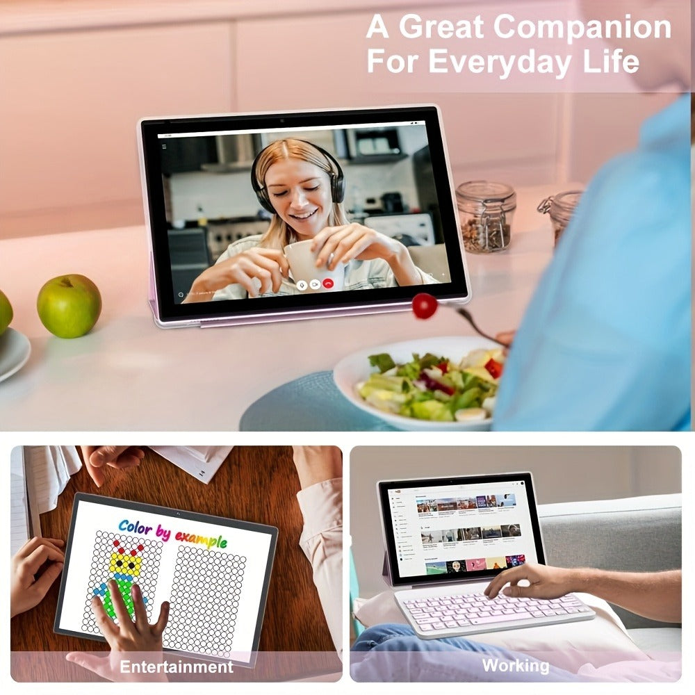 CRELANDER Android Tablet 10.1 Inch 2-in-1 with Keyboard & Mouse | 6GB RAM 128GB ROM, HD IPS Display, 5G Wi-Fi, GPS, Supports Calls, Dual Camera, Tablet PC for Work Travel Home