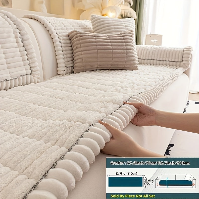Sofa Cushion Cover Plush Velvet Washable Seat Pad Wavy Edge Soft Kapok Filling for Couch Loveseat 1 2 3 4 Seater — Easy Install Home Decor Protection