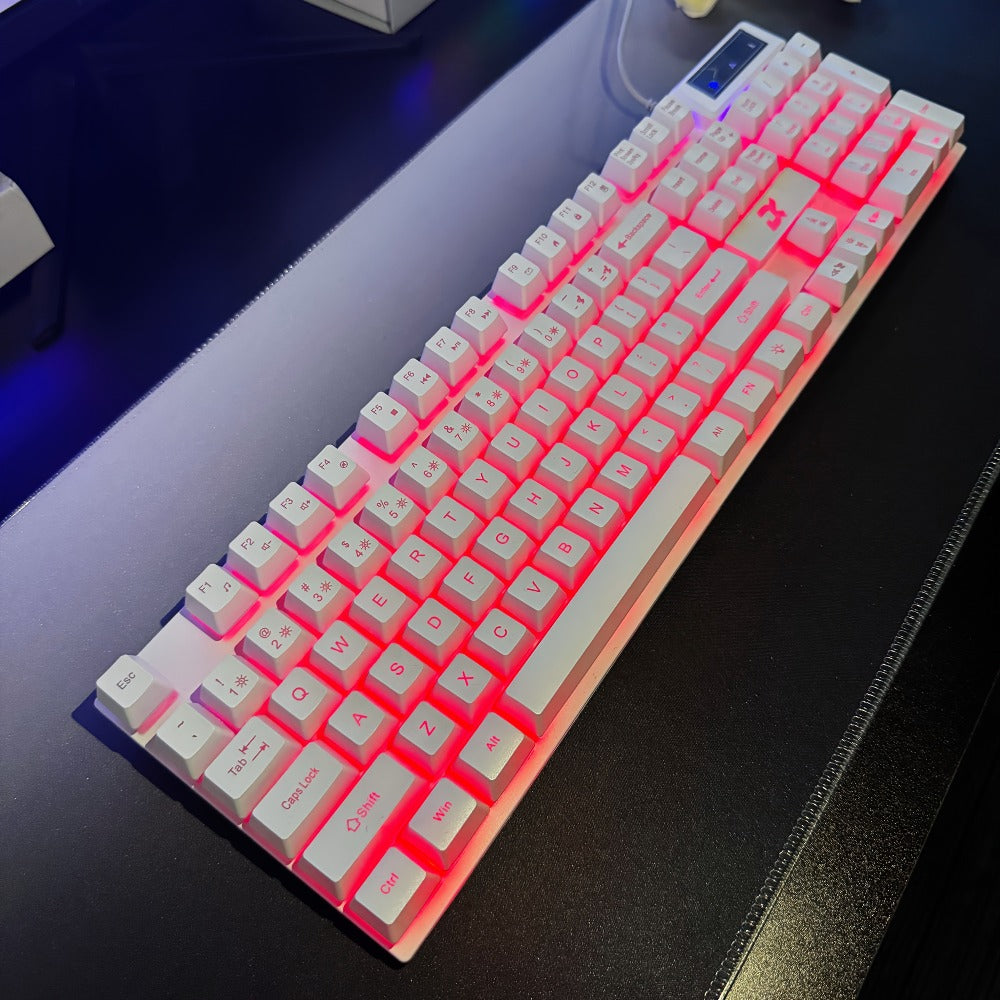 Floating Keycap Keyboard and Mouse Set Wired RGB Backlit – Mechanical Touch Keys, Multiple Lighting Effects, Volume Roller, Ergonomic USB Gaming Combo for PC, Desktop, Laptop & Mac | White Upgraded Version