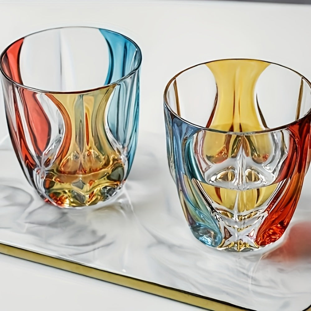Hand-Painted Crystal Wine Glass 150ml – Czech Crystal Three-Color Luxury Short Cup for Red Wine & Whiskey – Artistic Decorative Glassware – Stylish Home Bar & Entertaining Gift