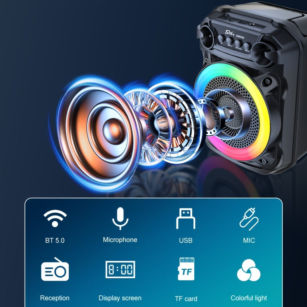Portable Wireless Karaoke Speaker with Microphone & Bass Boost, TWS Stereo Sound, TF/SD Card Player, Type-C Charging, PA System for Outdoor Street Karaoke Parties Singing Computer DVD