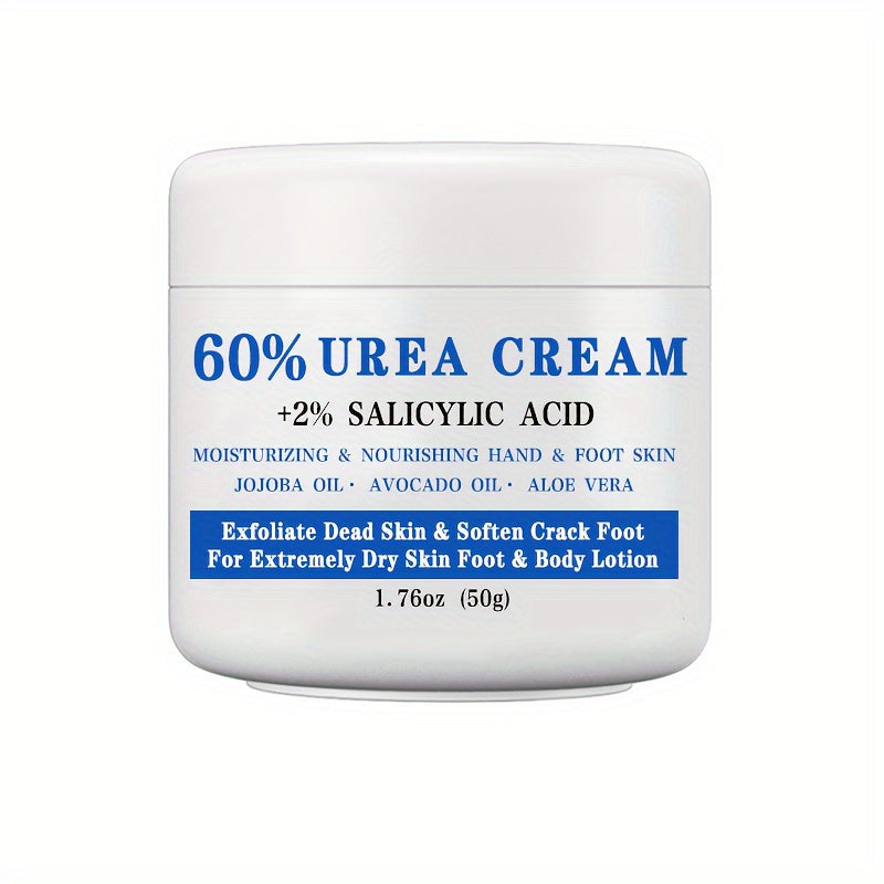 Urea Foot Cream 60% with 2% Salicylic Acid Deep Moisturizing Exfoliating Heel & Hand Lotion – Softens Dry Cracked Skin, Jojoba & Avocado Oil, Hypoallergenic 1.76oz