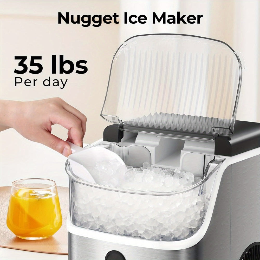 Nugget Ice Maker Countertop Pebble Ice Machine 26 Lbs 35 Lbs Per Day, Sonic Ice Bullet Ice Cube Options, Self-Cleaning Ice Maker with Ice Scoop and Basket, Portable Ice Machine for Home Kitchen Bar RV