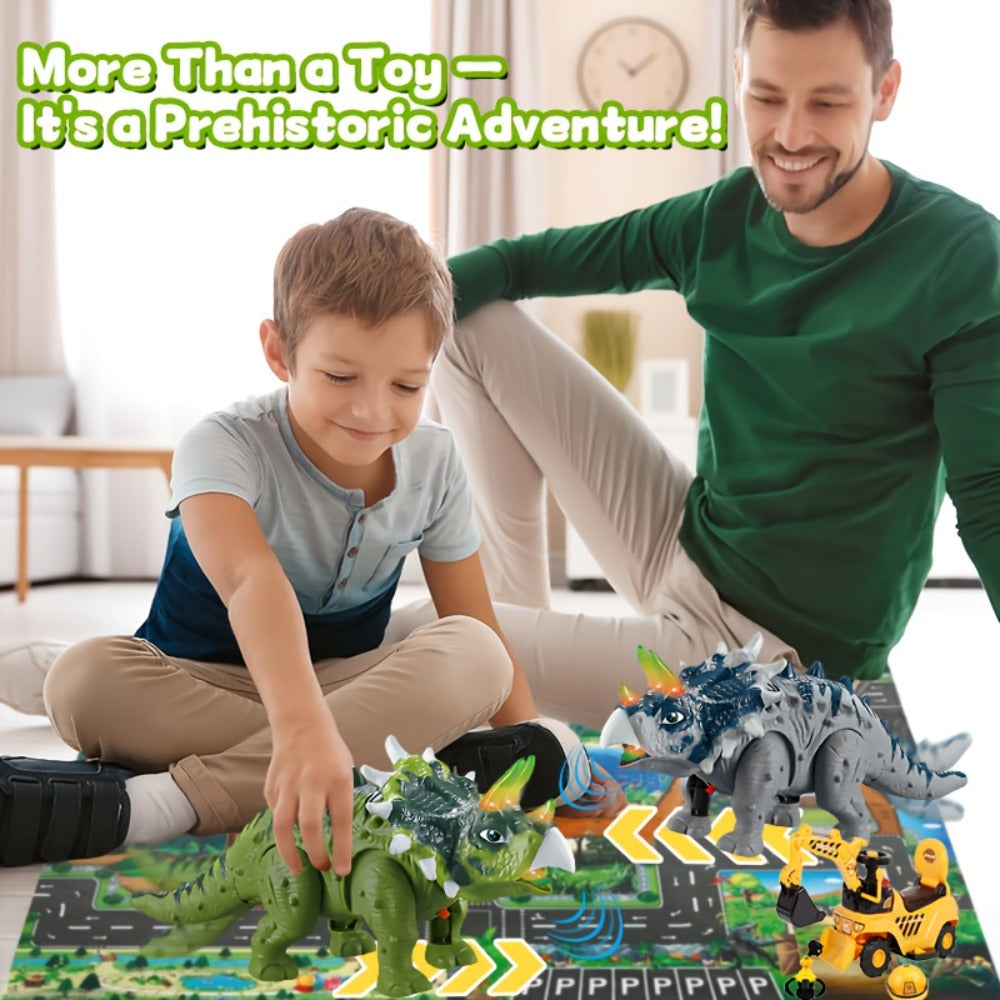 Walking Triceratops Dinosaur Toy with Lights and Roaring Sounds
